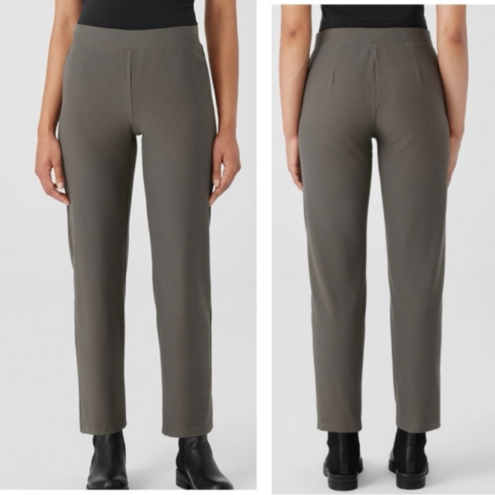 Eileen Fisher Pull On Washable Stretch Crepe Pant High Waist Minimalist Neutral